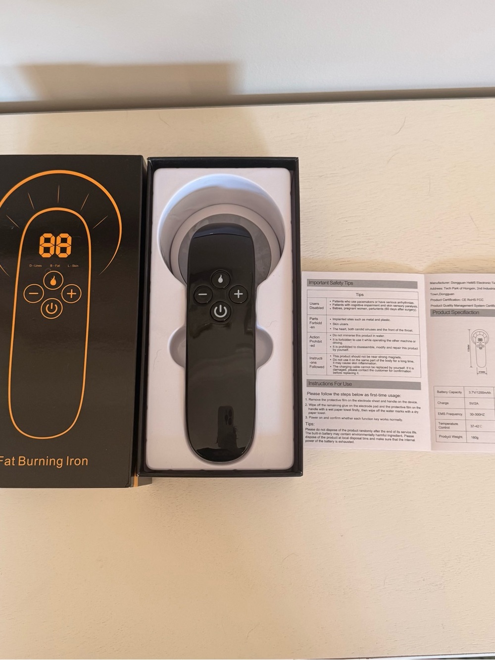 Portable Black Fat Burning Iron Massager - Wireless Handheld Device NEW